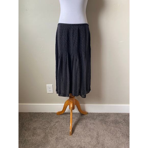Talbots 100% Pure Silk Black w/ White Polka Dots Pleated Flowy Midi Skirt- Sz 12 - Picture 6 of 9